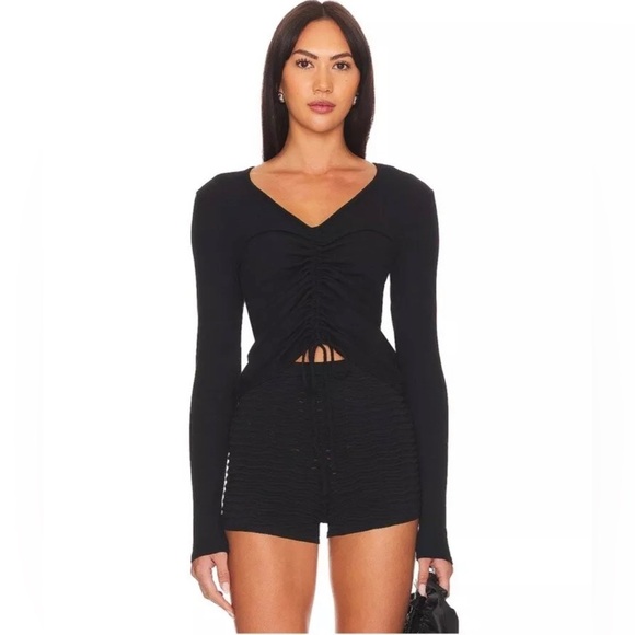 Good American ruched top size 0 v neck long sleeve black - Picture 1 of 7